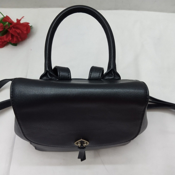 Kate Spade New York Black Leather Pushlock Flap Top Handle Backpack main image 9